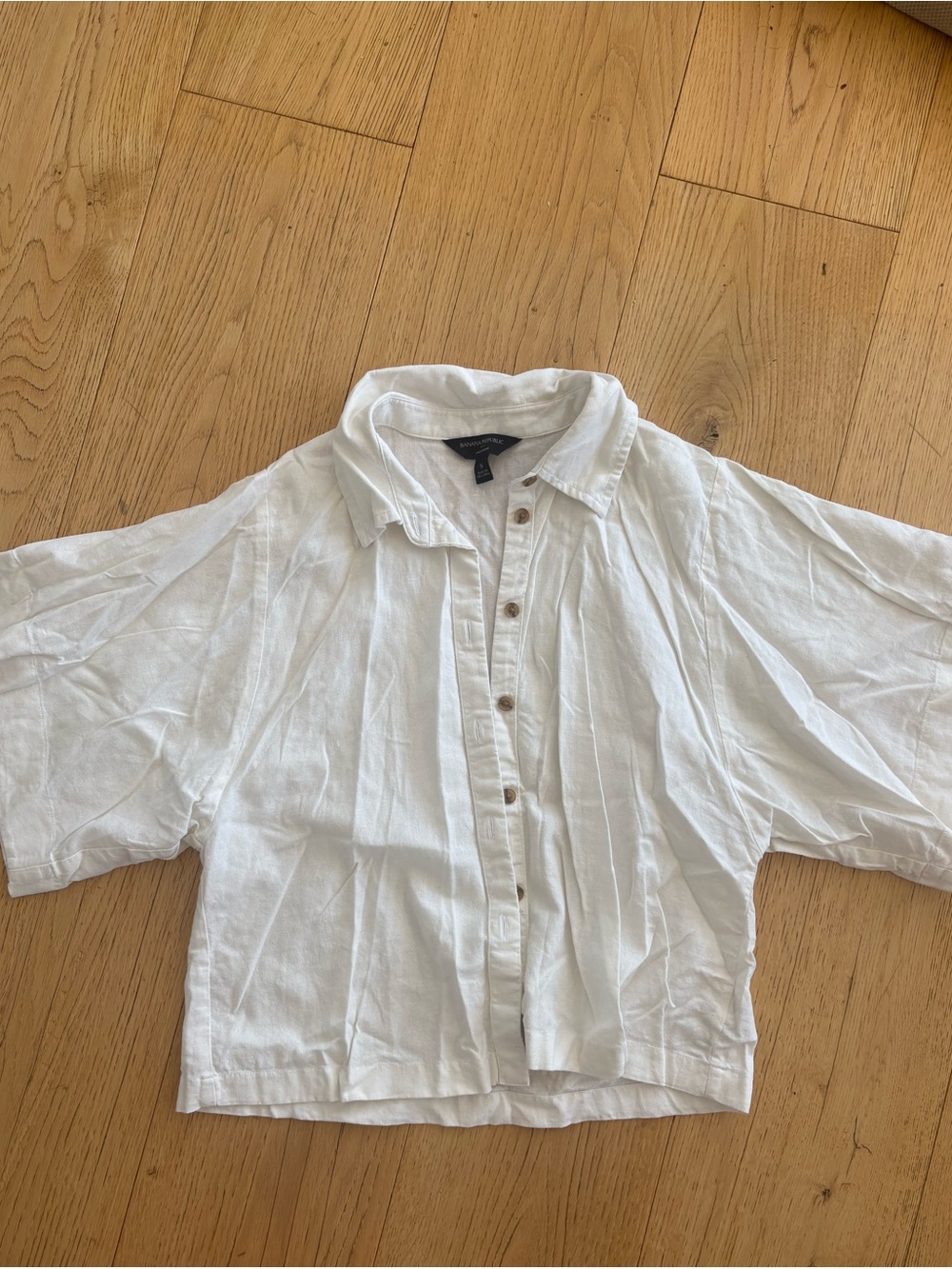 Banana Republic White Cropped Button-Front Shirt